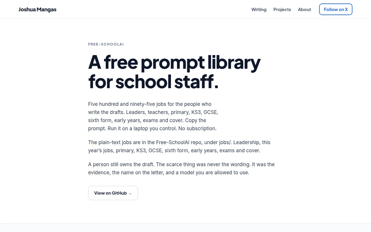 The Free-SchoolAI library page with search and categories.