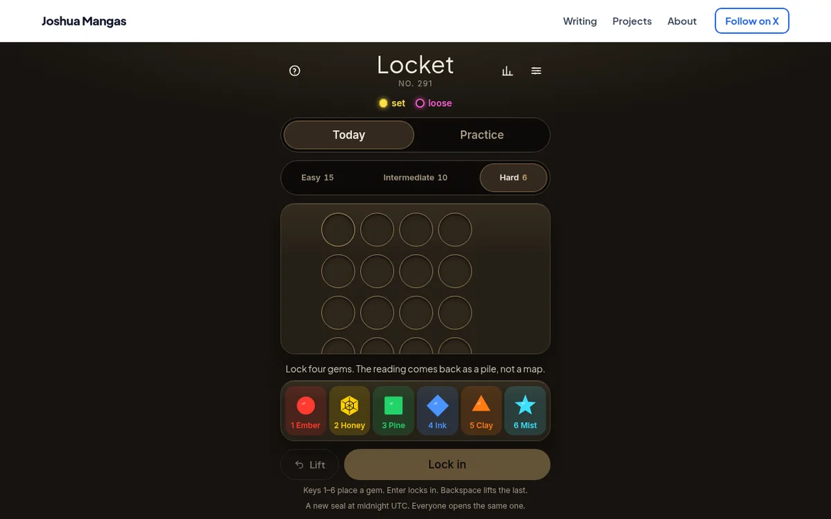 The Locket board with four sockets and a row of gems.