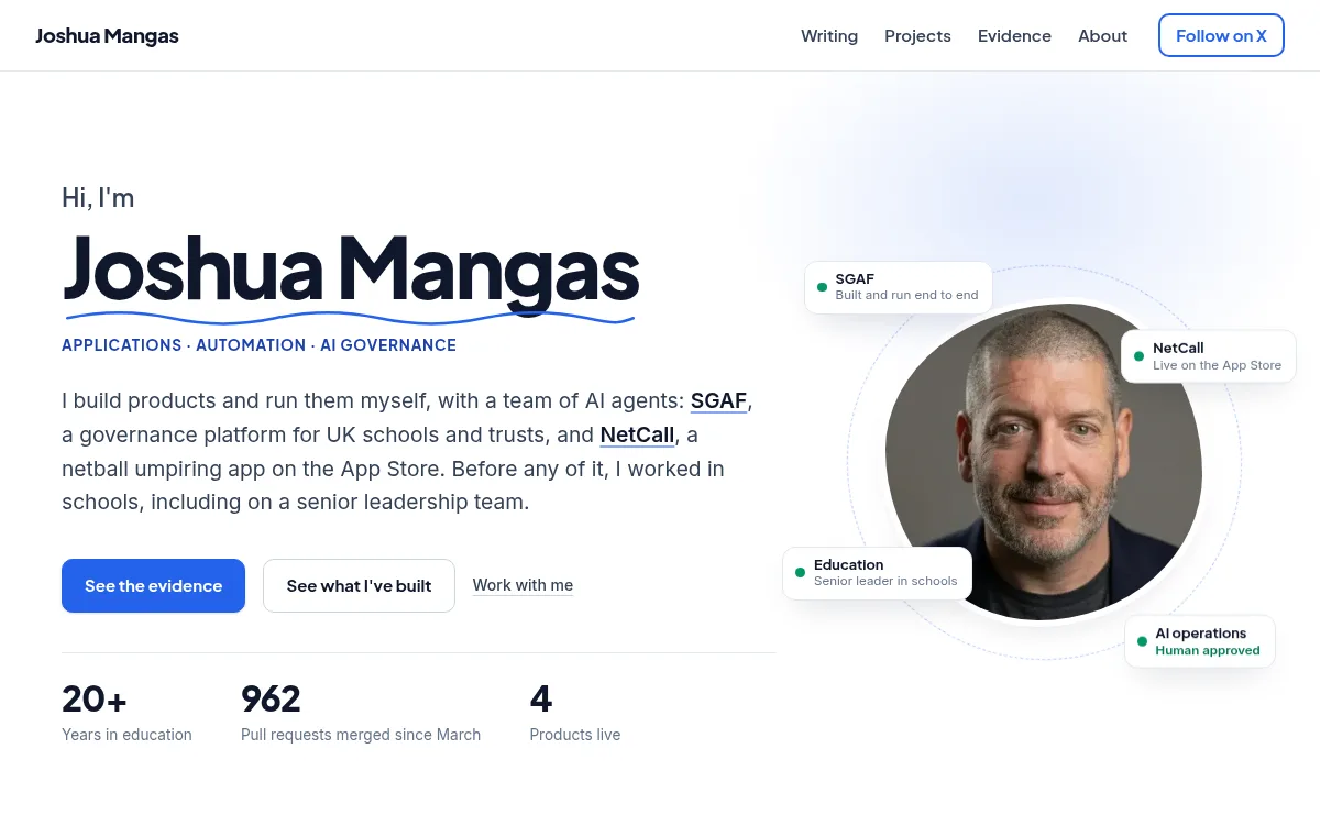 The joshuamangas.com homepage.